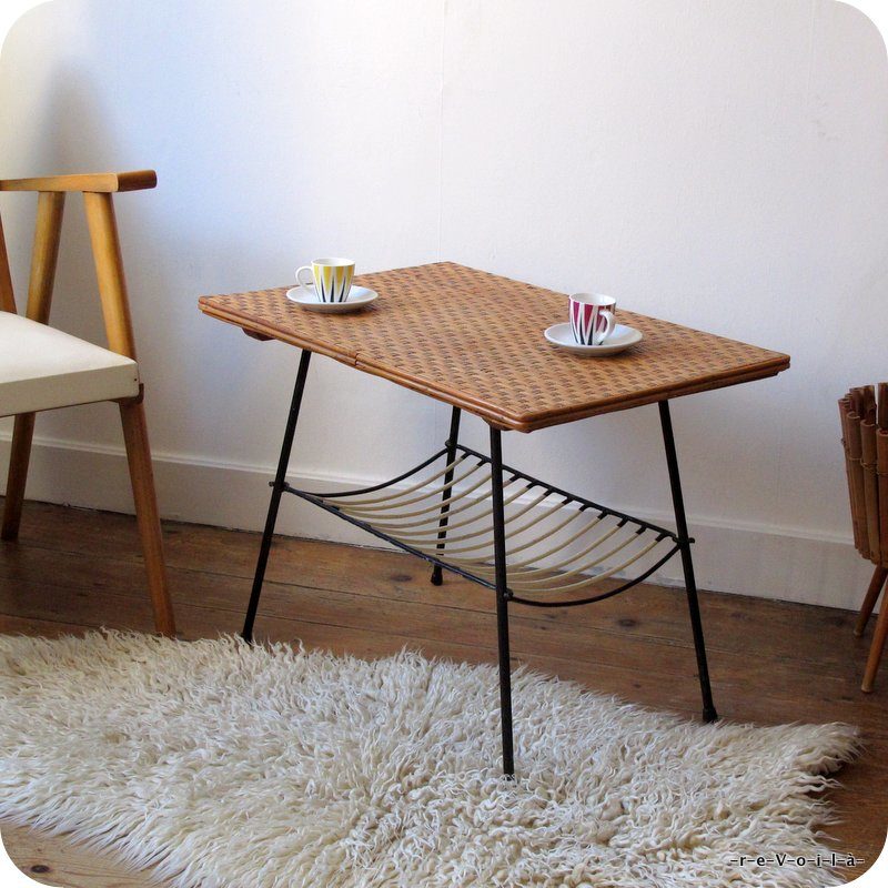 Table basse rotin et metal