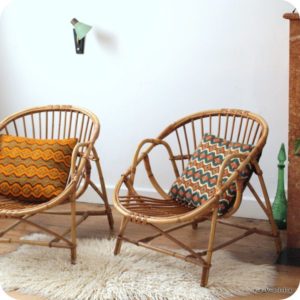 2 Fauteuils baquet en rotin