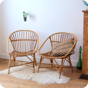 2 Fauteuils corbeille rotin